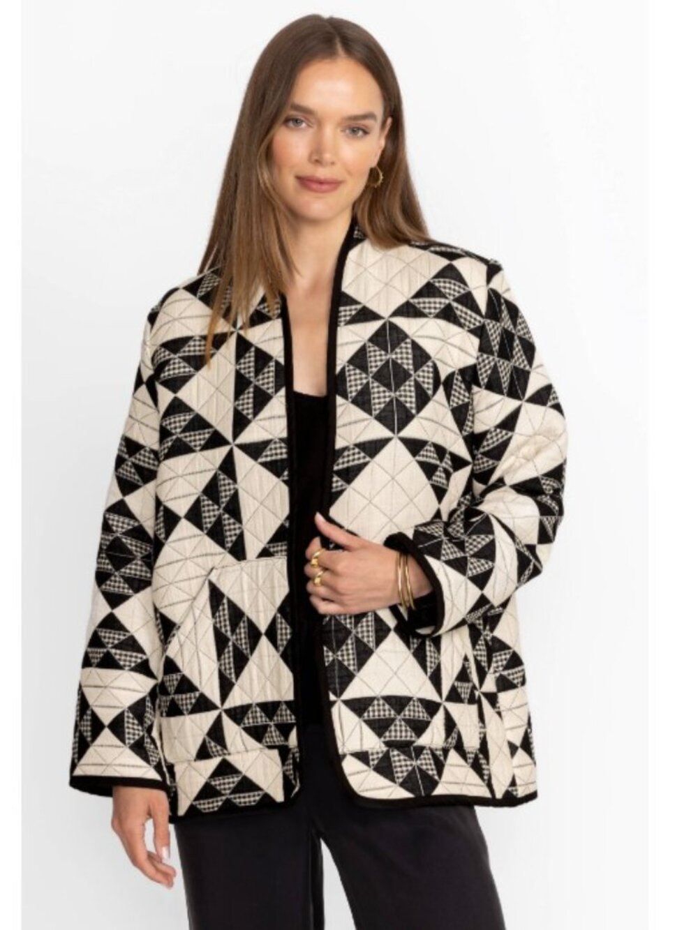 Johnny Was Black and White Ramel Quilted Jacket NWT Size XS
